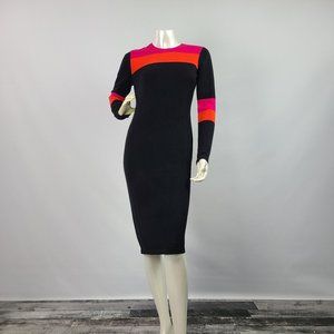 Vince Camuto Sweater Dress Black Pink Orange Long Sleeve Size S